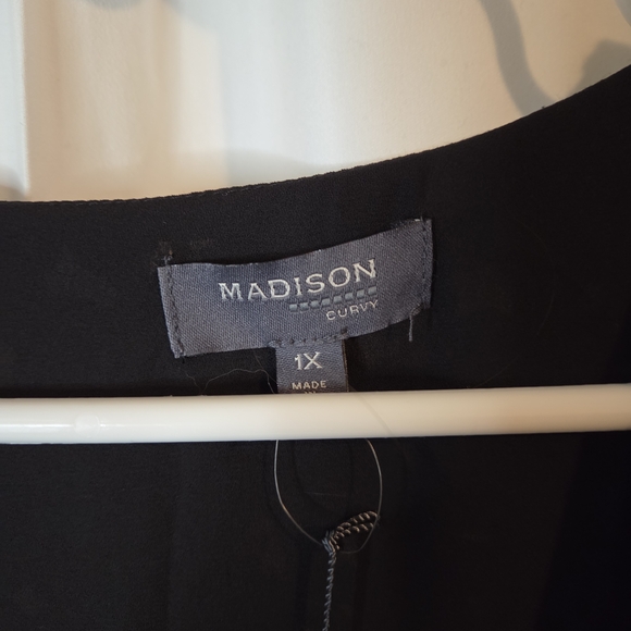 NWOT Madison Elegant Black Colorful Long Sleeve Wrap Dress Belt Size 1X - Picture 6 of 11